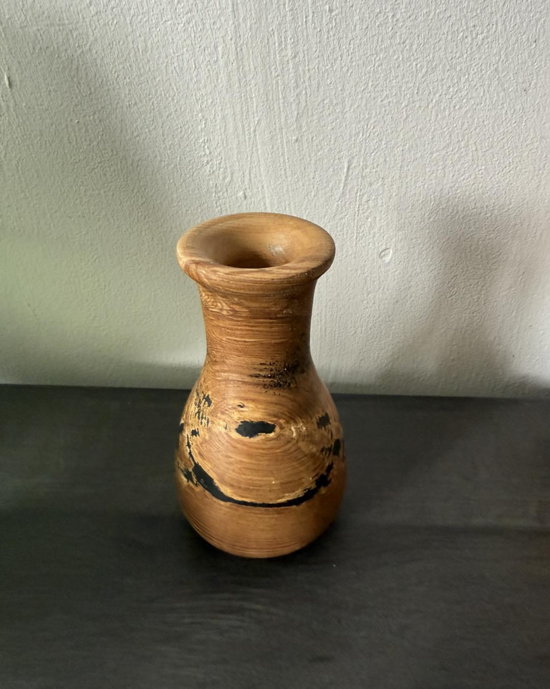 Rustic ash log vase with natural bark edge